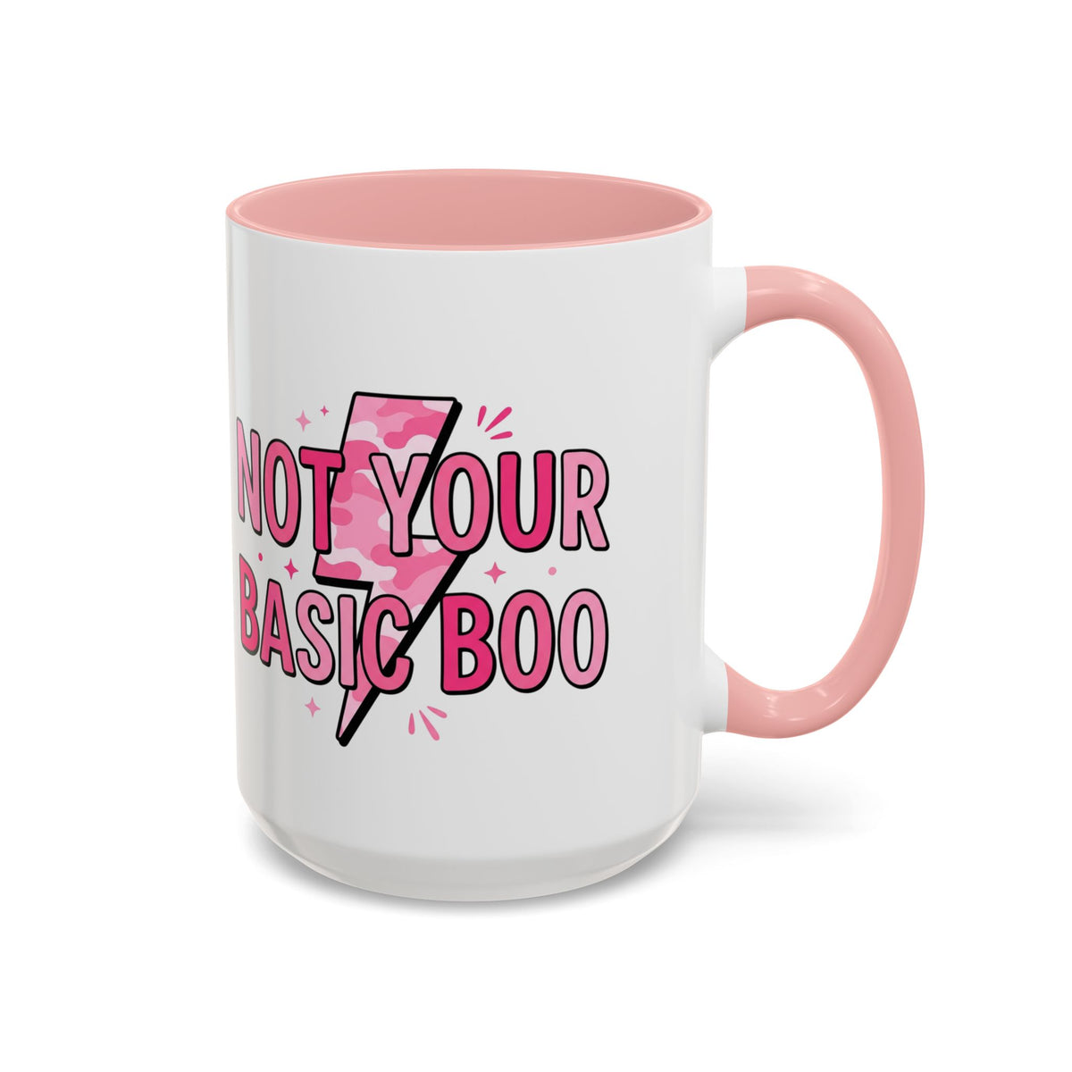 Not Your Basic Boo Coffee Mug — Cute Pink Ghost Accent Mug (11/15oz)