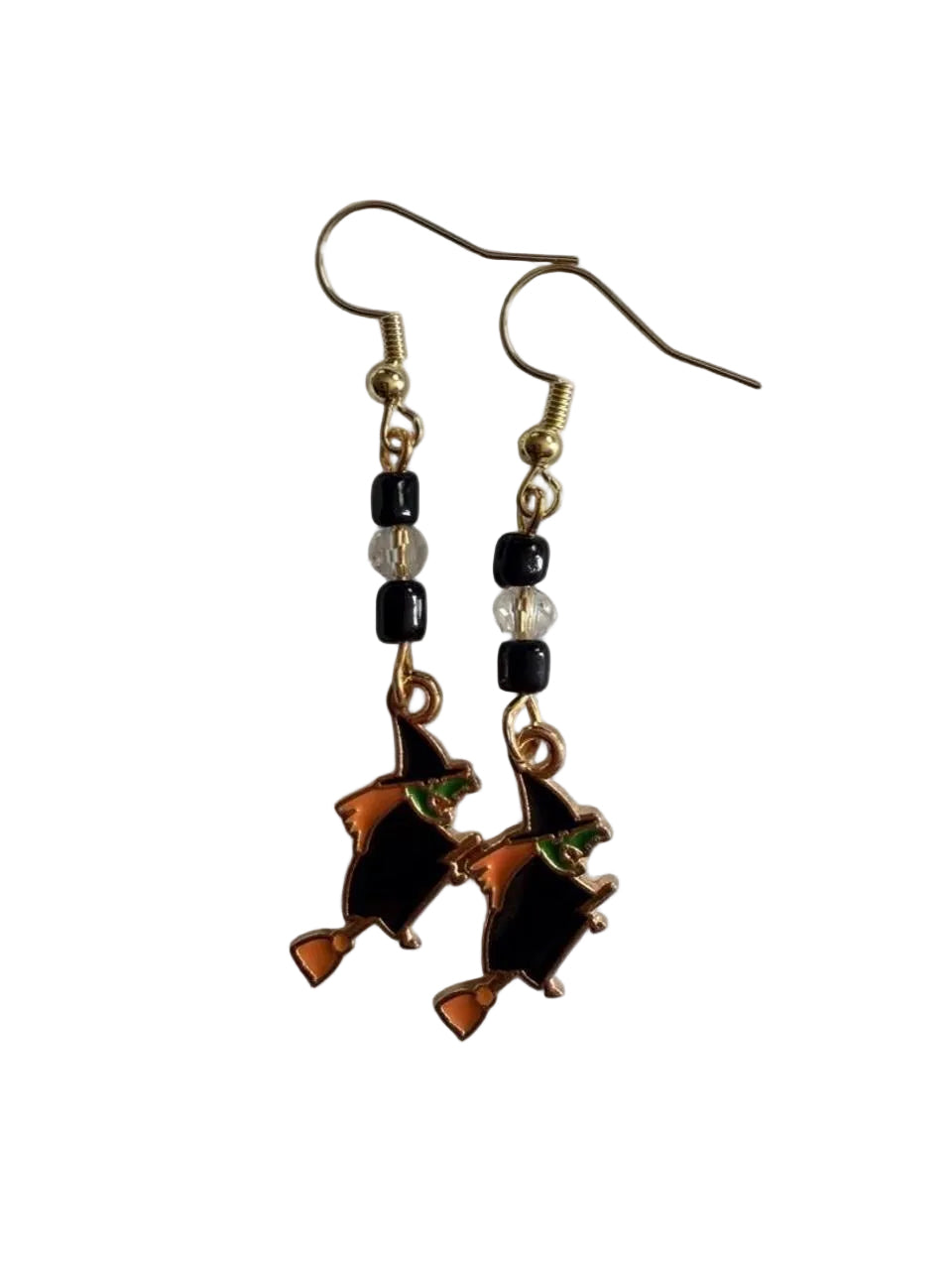 Boo-tiful Flying Witch Earrings | Witch on Broom Dangle Earrings | Halloween Enamel Earrings | Boo-tiful Souls Collection