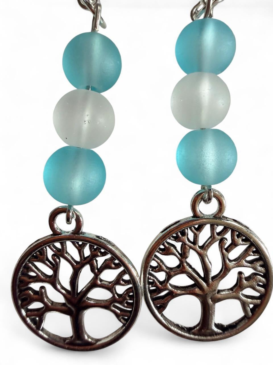 Tree of Life Sea Glass Dangle Earrings | Handmade Boho Jewelry