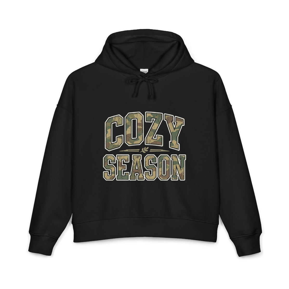 Cozy Season Hoodie — Women's Organic Mid-Weight Camo Lettering