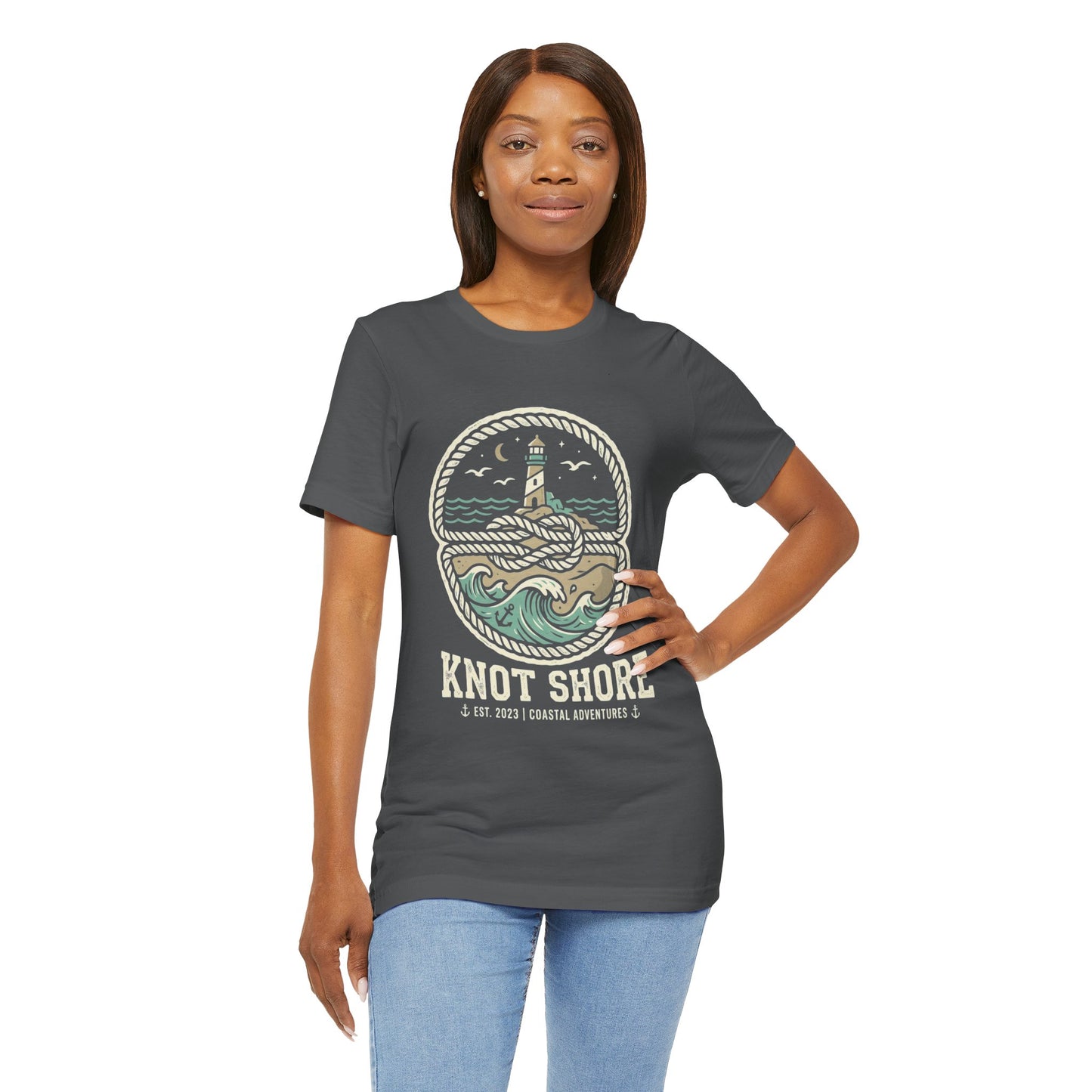 Knot Shore lighthouse rope waves T-Shirt | Coastal graphic tee