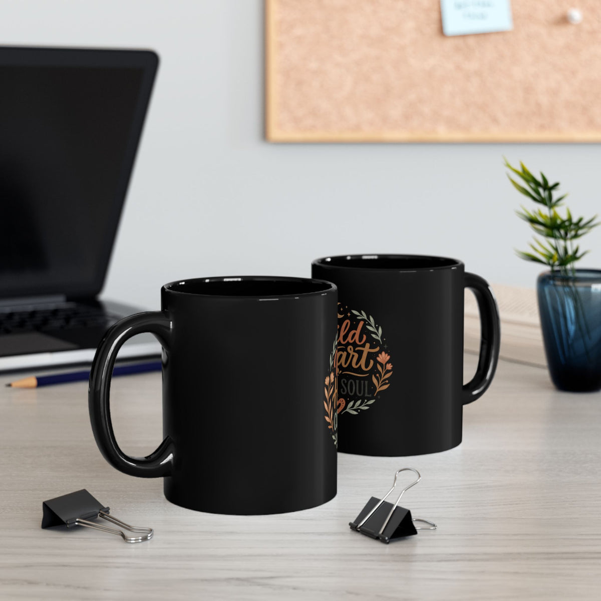 Wild Heart Cozy Soul Black Mug — Inspirational Floral Coffee Cup (11oz & 15oz)