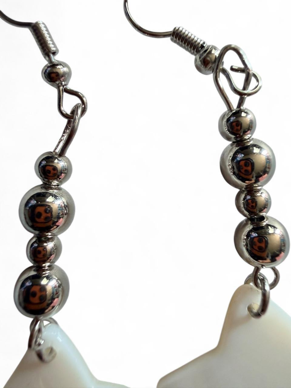 Handcrafted Mother of Pearl Style Star & Gunmetal Beaded Dangle Earrings