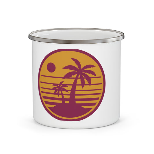 Enamel Mug — Retro Palm Sunset Camping Cup
