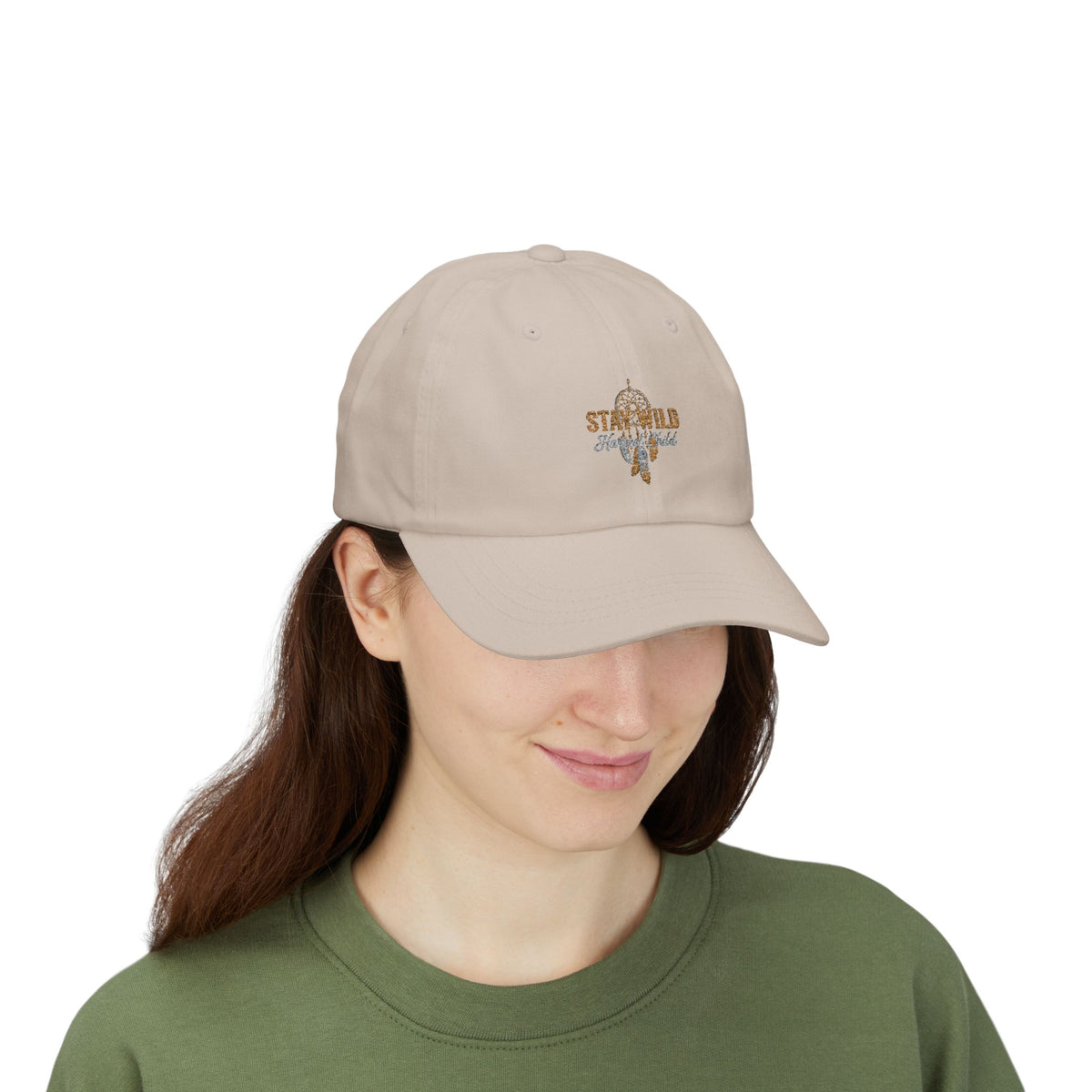 Stay Wild Embroidered Dad Cap - Beige Cross Floral Baseball Hat