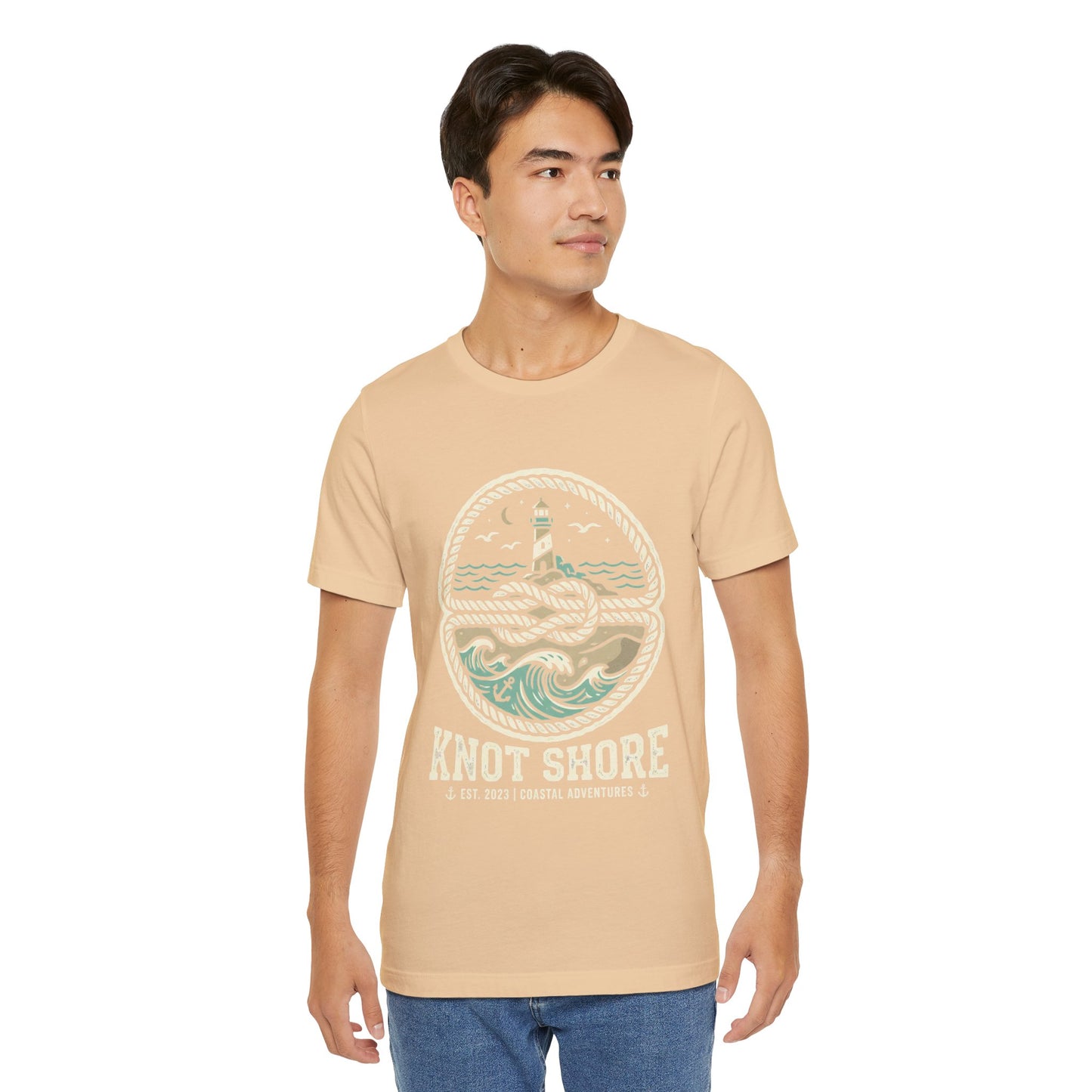 Knot Shore lighthouse rope waves T-Shirt | Coastal graphic tee