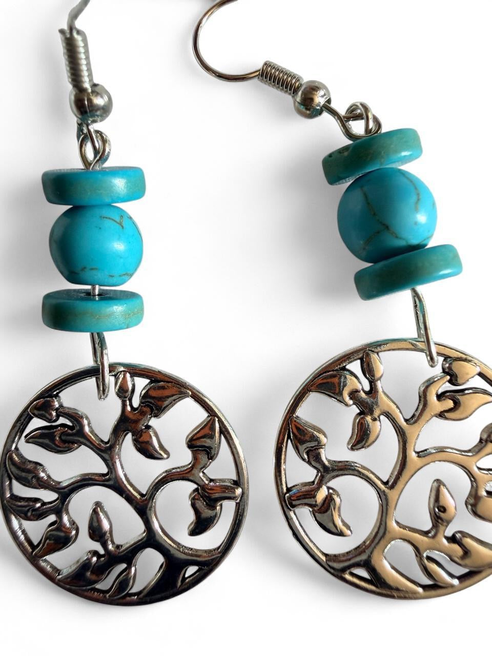 Turquoise Tree of Life Drop Earrings — Handmade
