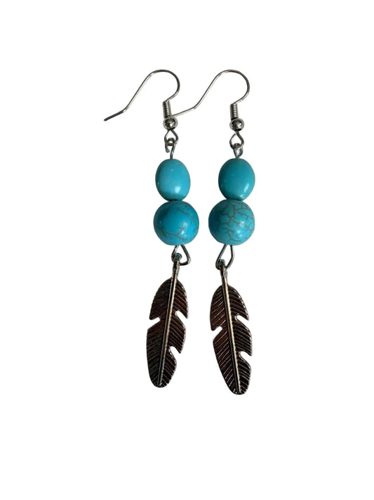 Harvest SOULS Silver Turquoise Feather Dangle Earrings