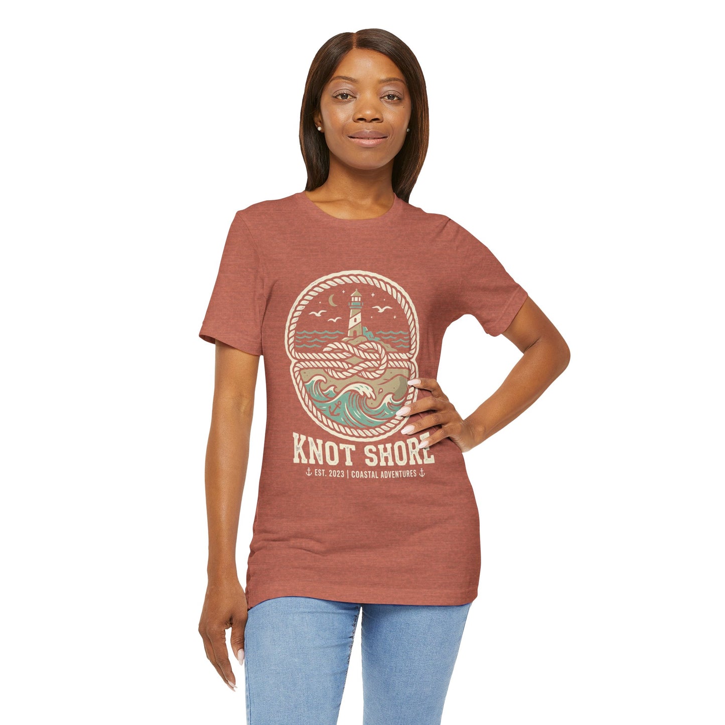 Knot Shore lighthouse rope waves T-Shirt | Coastal graphic tee
