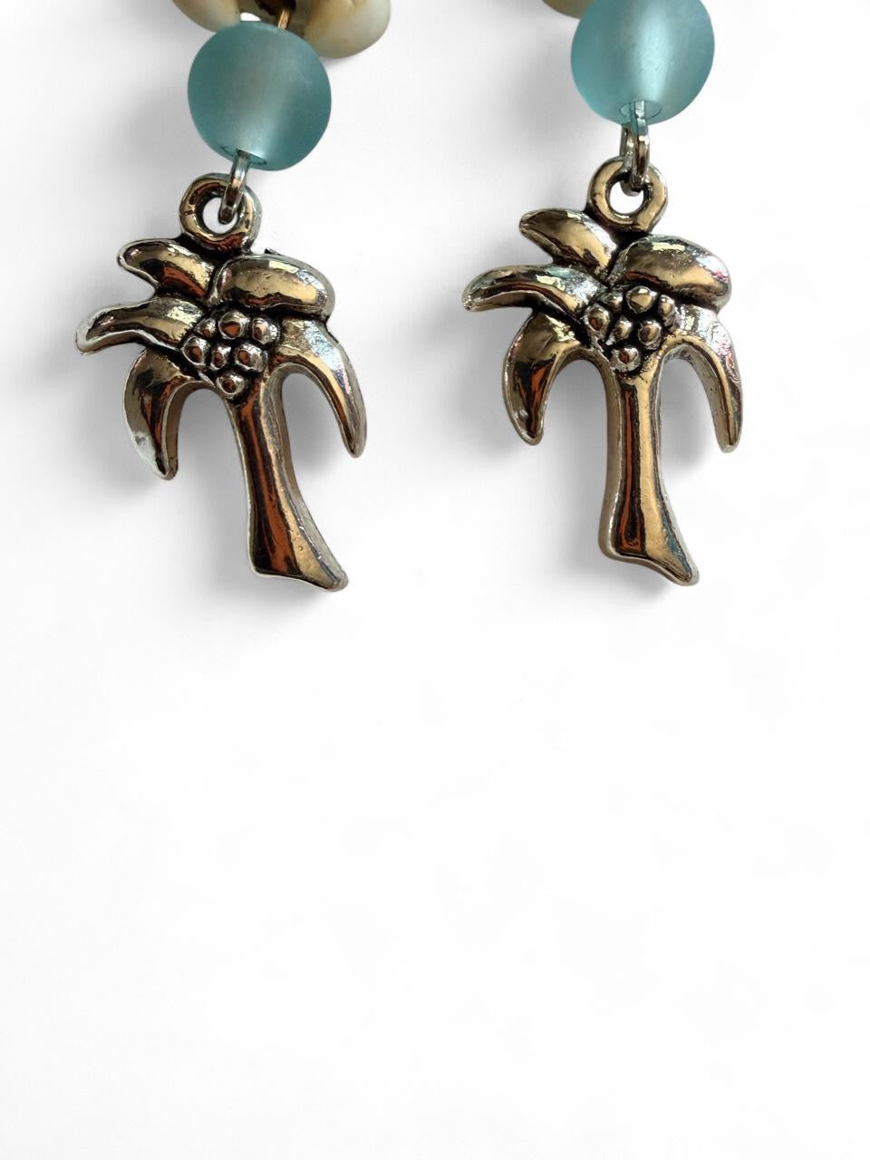 Handcrafted Coastal Sea Turtle & Palm Tree Dangle Earrings