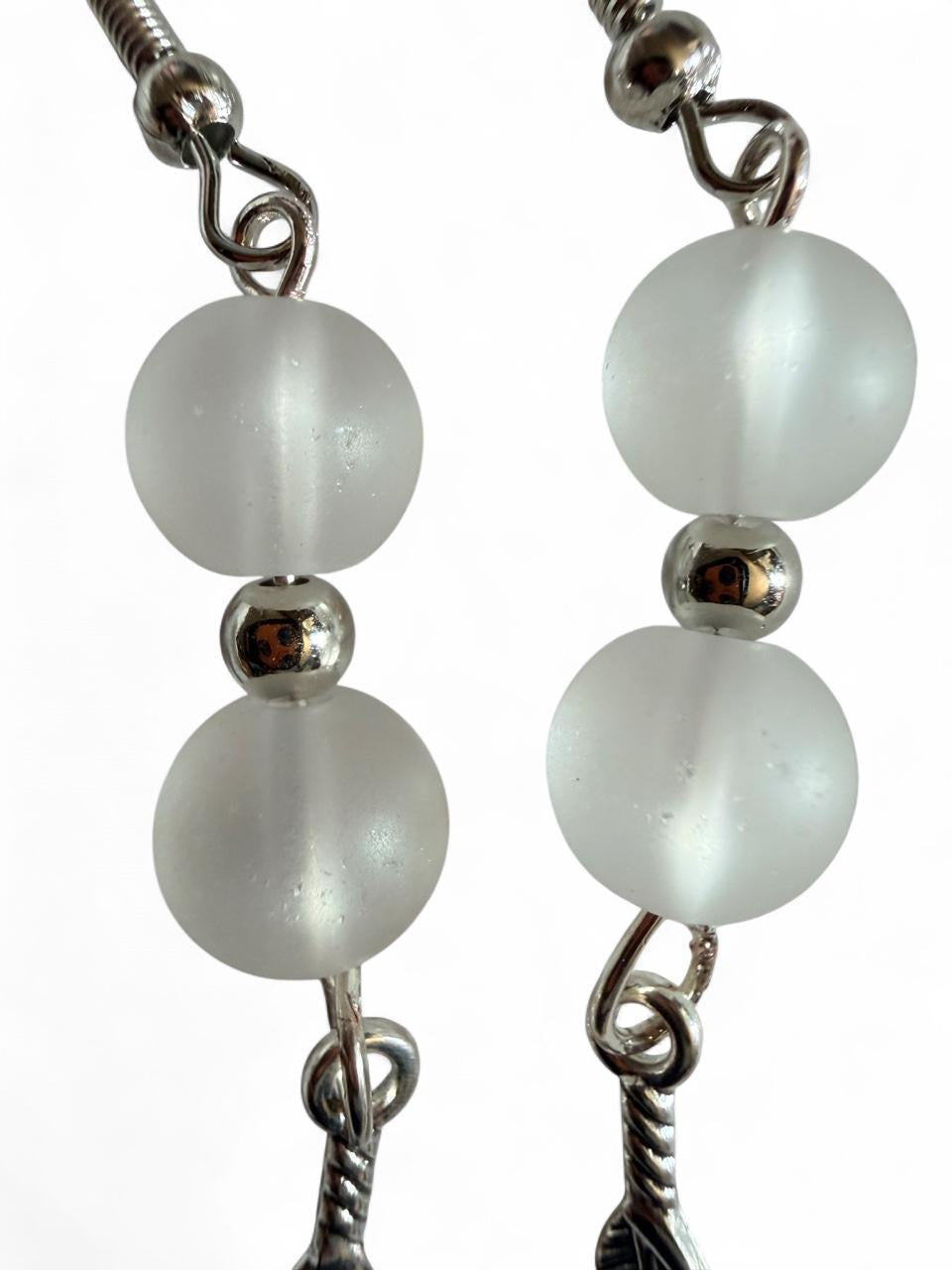 Handmade Frosted Feather Drop Earrings