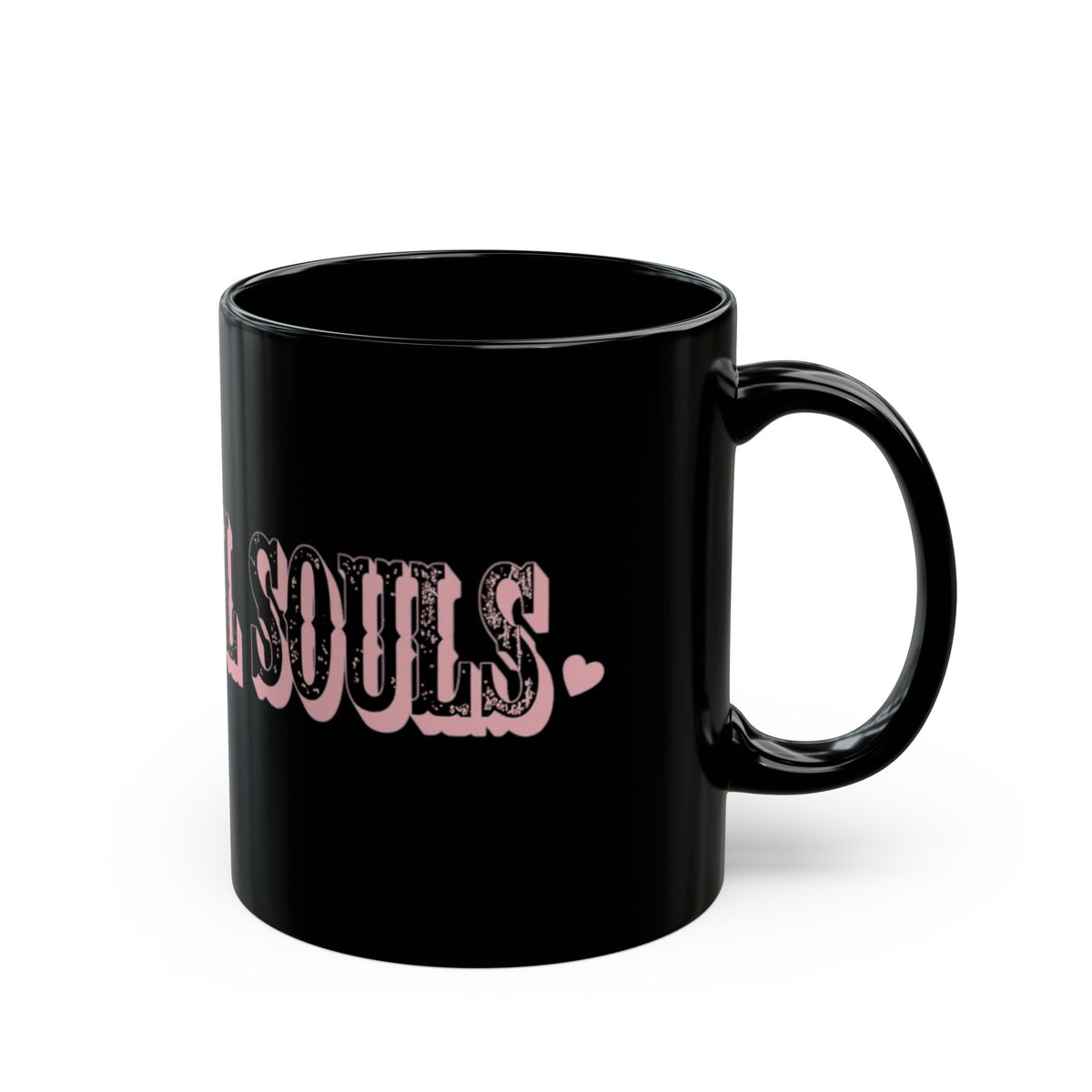 Beautiful Souls Black Coffee Mug – Pink Retro Heart Typography (11oz, 15oz)
