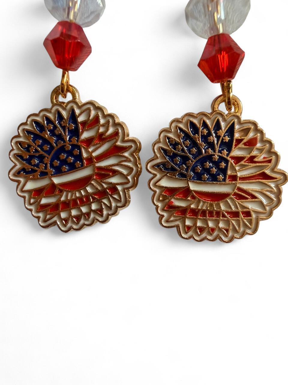 End of Summer Americana Sunflower Earrings - American Flag Flower Dangle