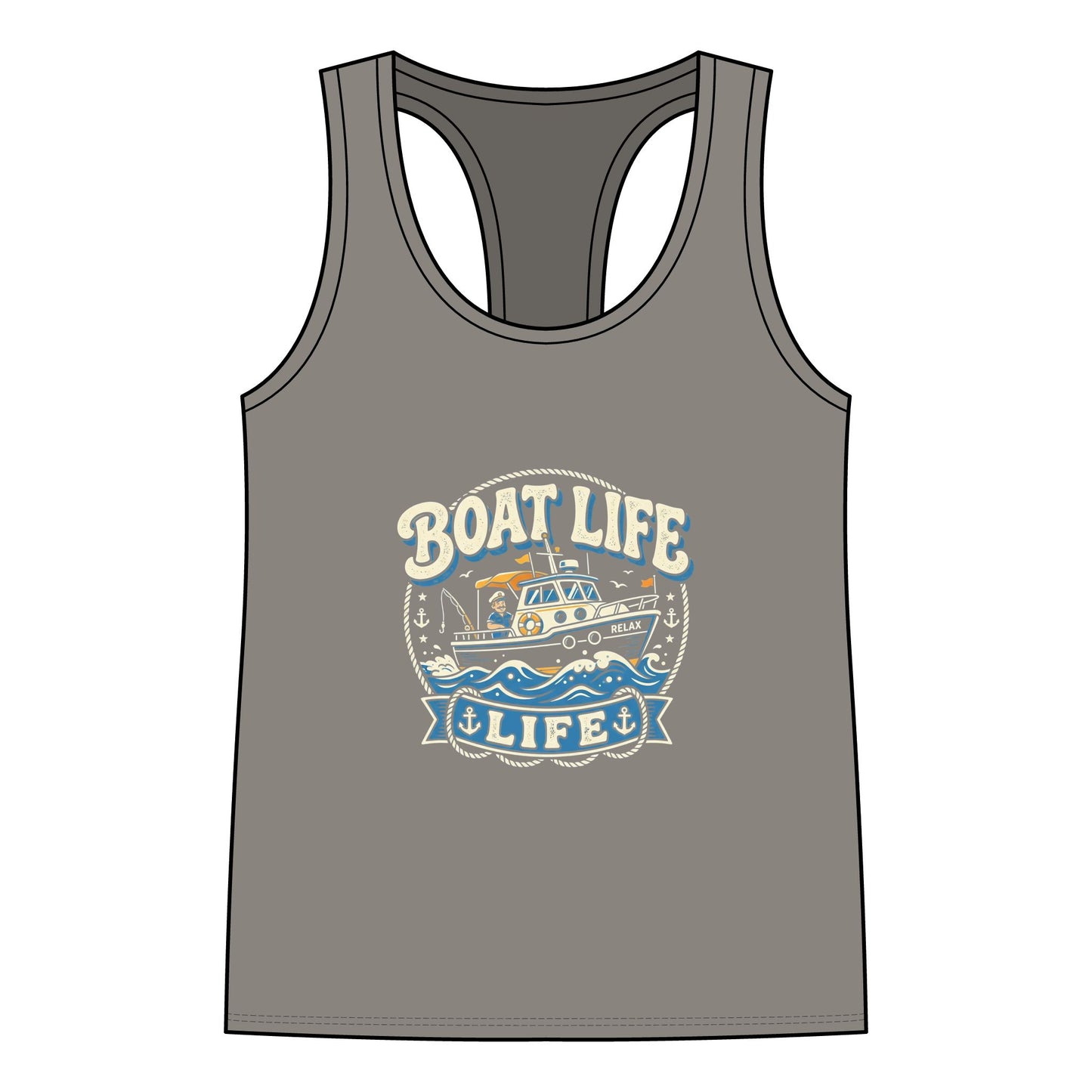 Boat Life Racerback Tank Top — Vintage Fishing/Boating Graphic for Women
