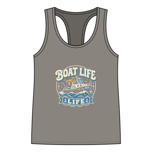 Boat Life Racerback Tank Top — Vintage Fishing/Boating Graphic for Women