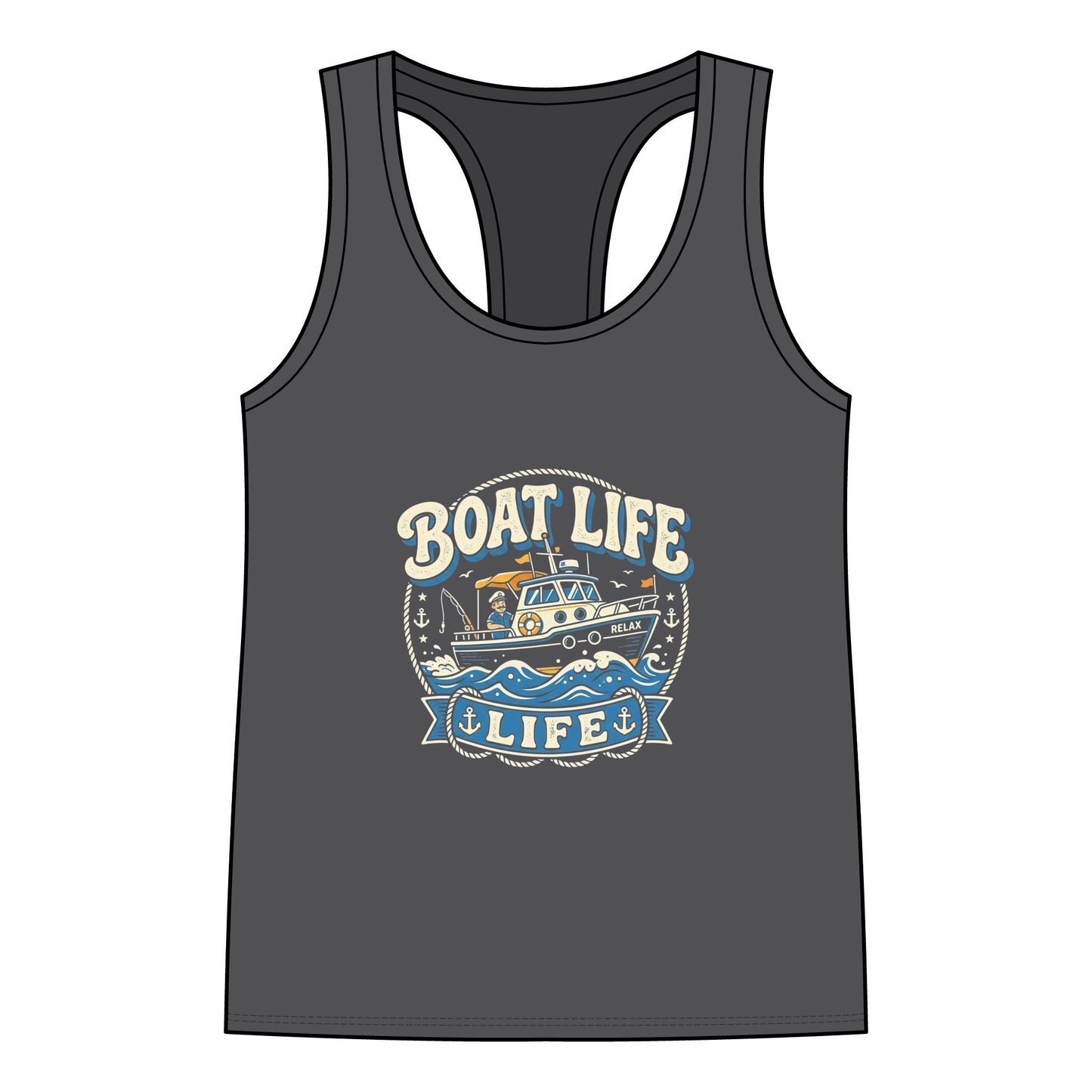 Boat Life Racerback Tank Top — Vintage Fishing/Boating Graphic for Women