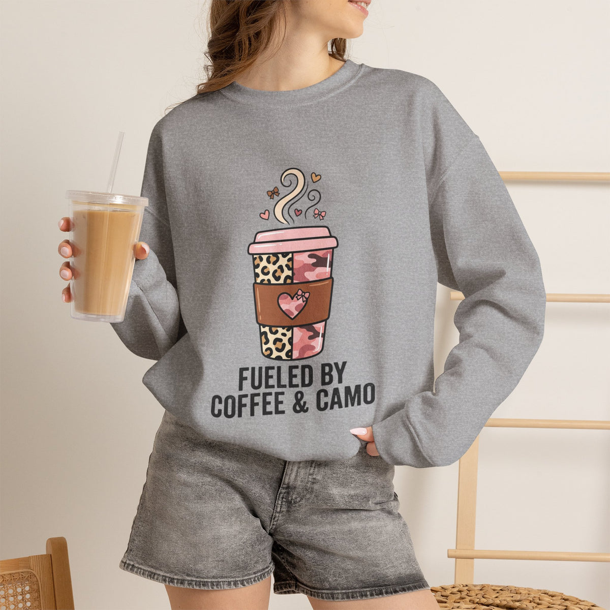 Coffee Lover Sweatshirt — Pink Leopard Coffee Cup Graphic Crewneck
