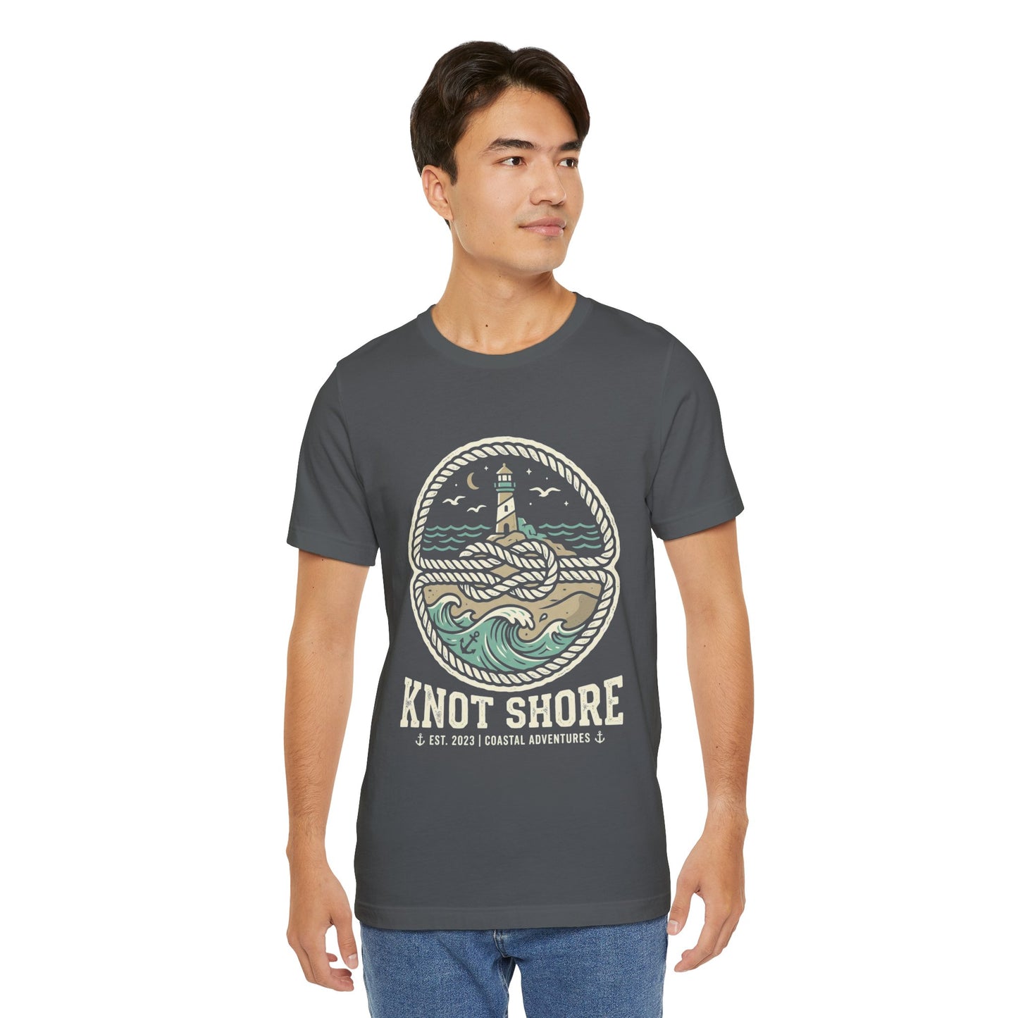 Knot Shore lighthouse rope waves T-Shirt | Coastal graphic tee
