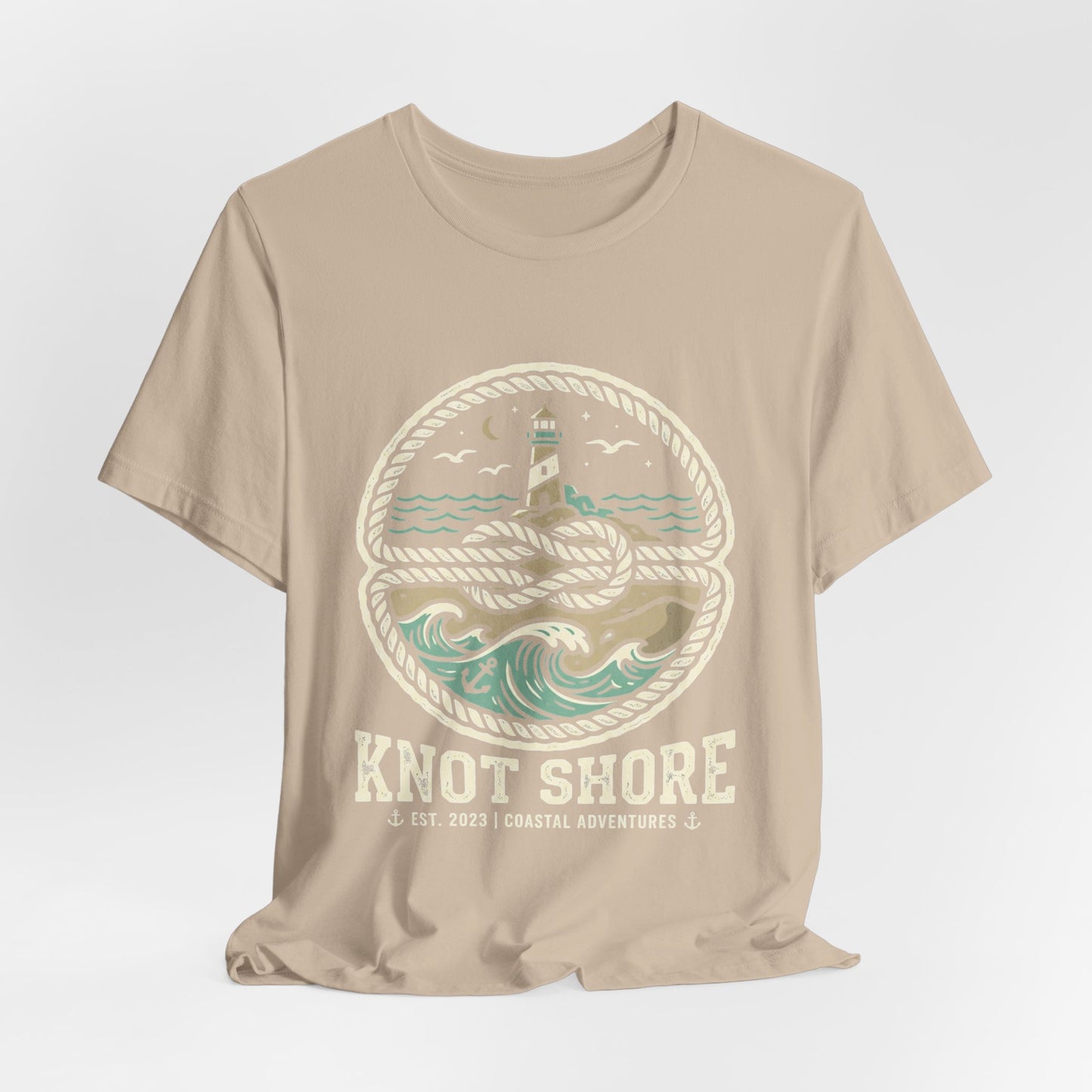 Knot Shore lighthouse rope waves T-Shirt | Coastal graphic tee