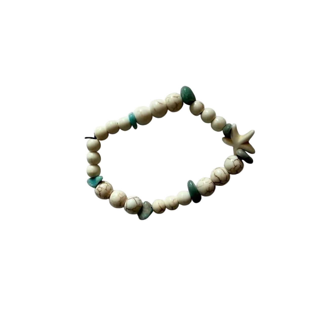 Handcrafted Cream Marbled Stone & Starfish Coastal Boho Stretch Bracelet