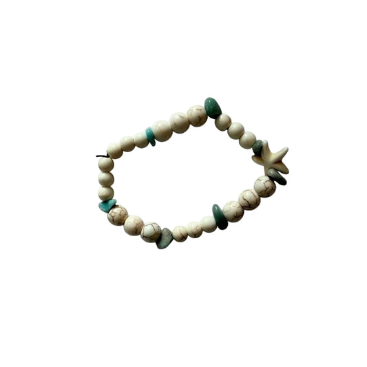 Handcrafted Cream Marbled Stone & Starfish Coastal Boho Stretch Bracelet