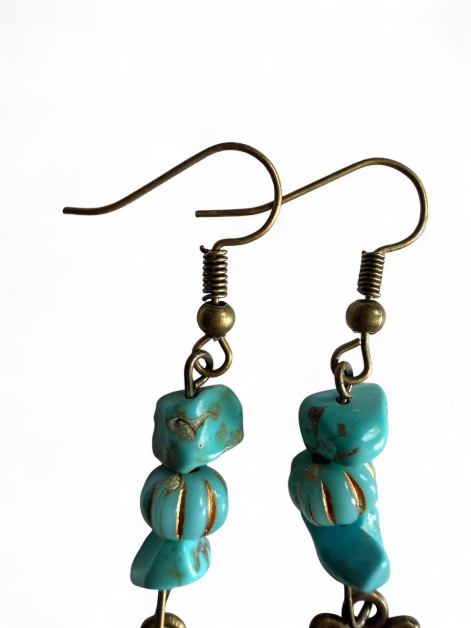 Handmade Turquoise Butterfly Dangle Earrings | Boho Bronze Jewelry