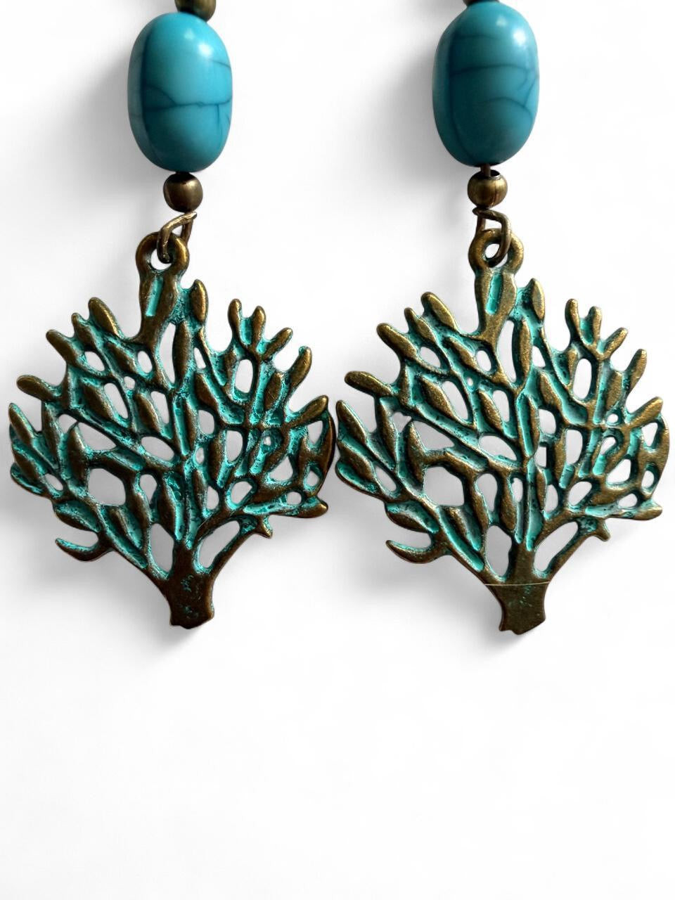 Tree of Life Turquoise Earrings | Verdigris Bronze Boho Jewelry