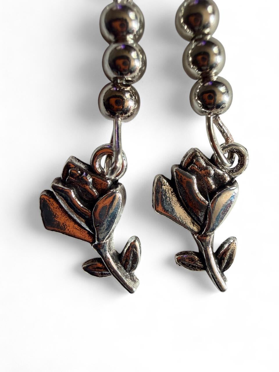 Silver Rose Dangle Earrings
