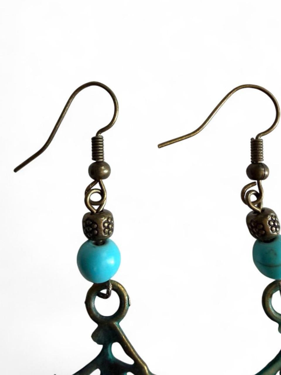 Harvest Verdigris Leaf Earrings | Green Patina Leaf Dangle Earrings | Turquoise Accent | The Harvest Souls Collection