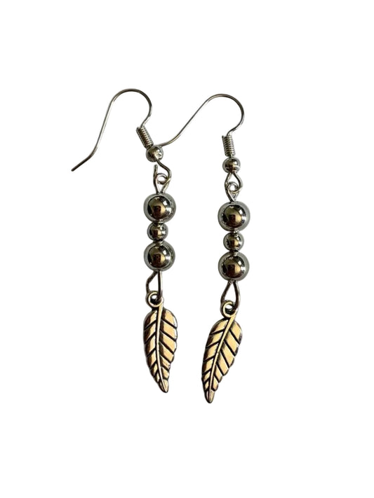 Harvest Metallic Leaf Earrings | Silver Beaded Leaf Dangle Earrings | The Harvest Souls Collection