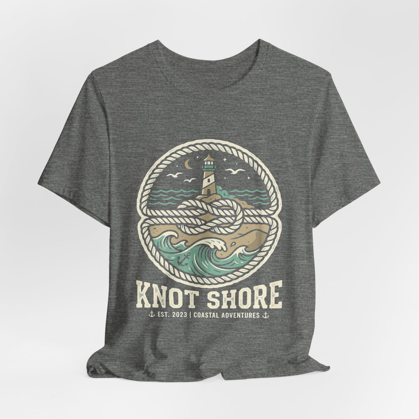 Knot Shore lighthouse rope waves T-Shirt | Coastal graphic tee