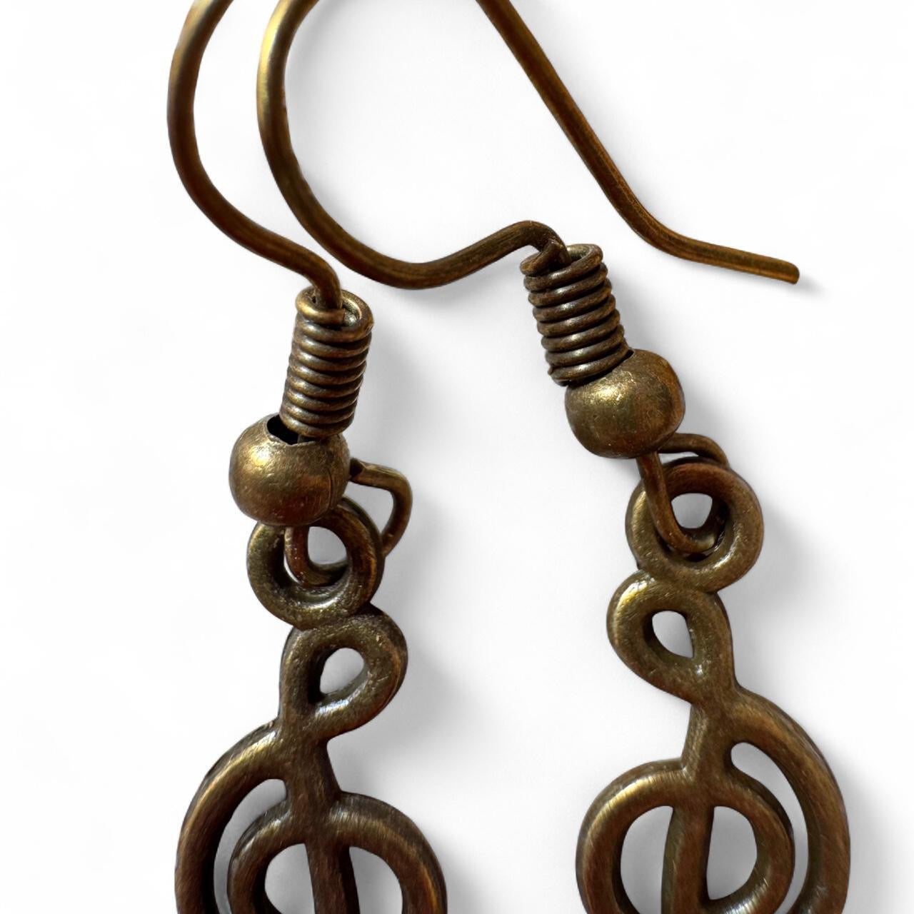 Handmade Antique Bronze Treble Clef Earrings – Music Note Dangle Earrings
