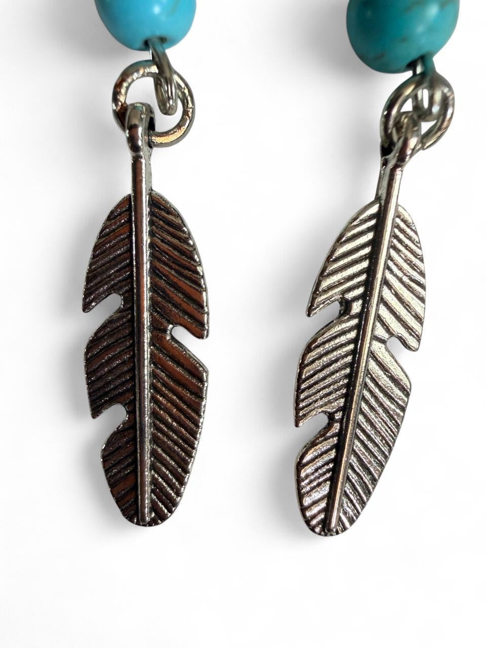 Harvest SOULS Turquoise Silver Feather Dangle Earrings