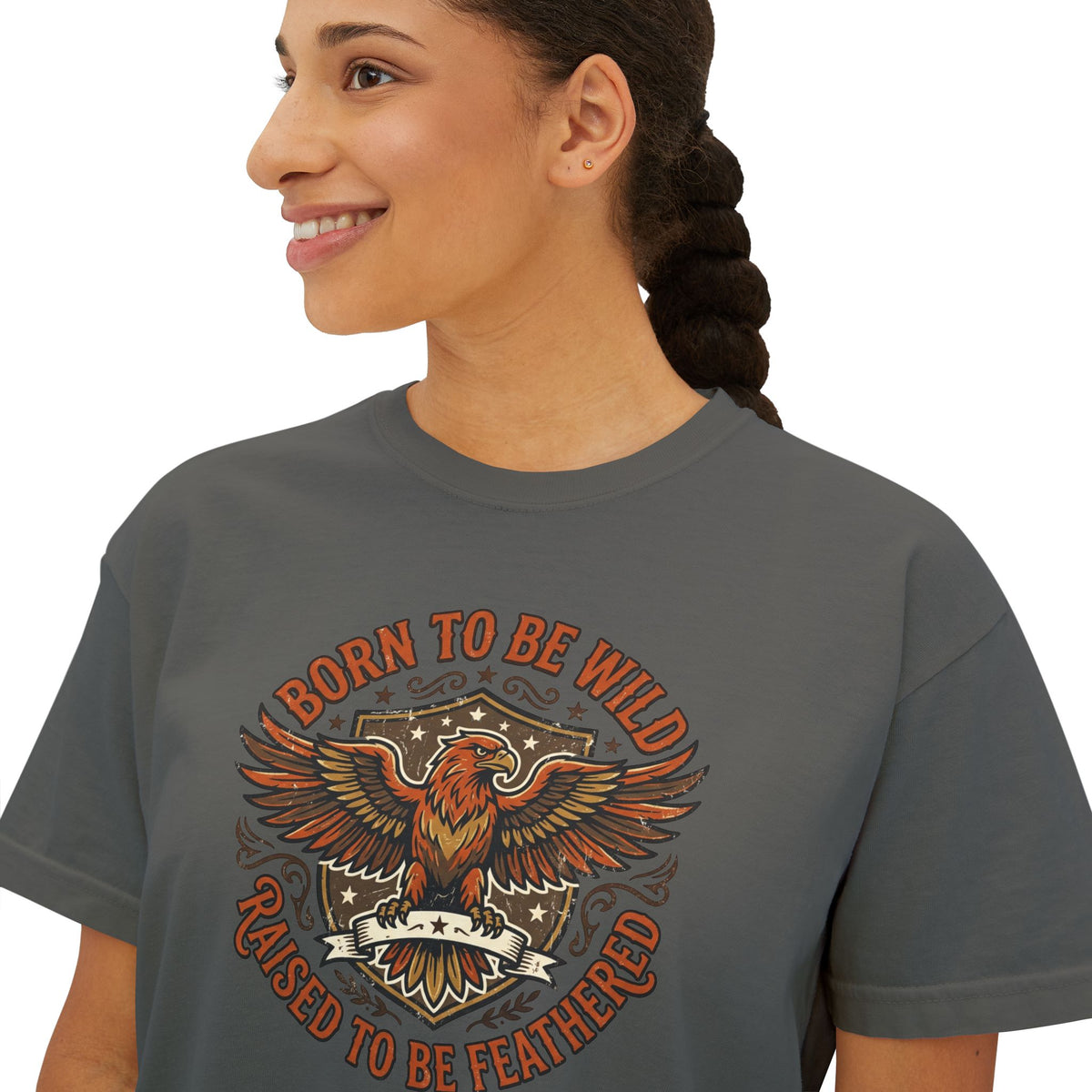 Born to Be Wild Eagle Graphic Tee — Women's Boxy Cropped T-Shirt