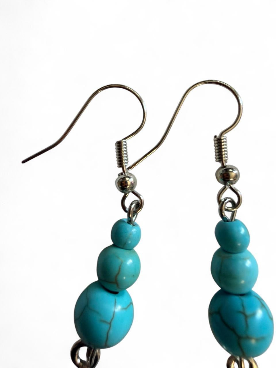Handcrafted Turquoise Beaded Celestial Sun Dangle Earrings
