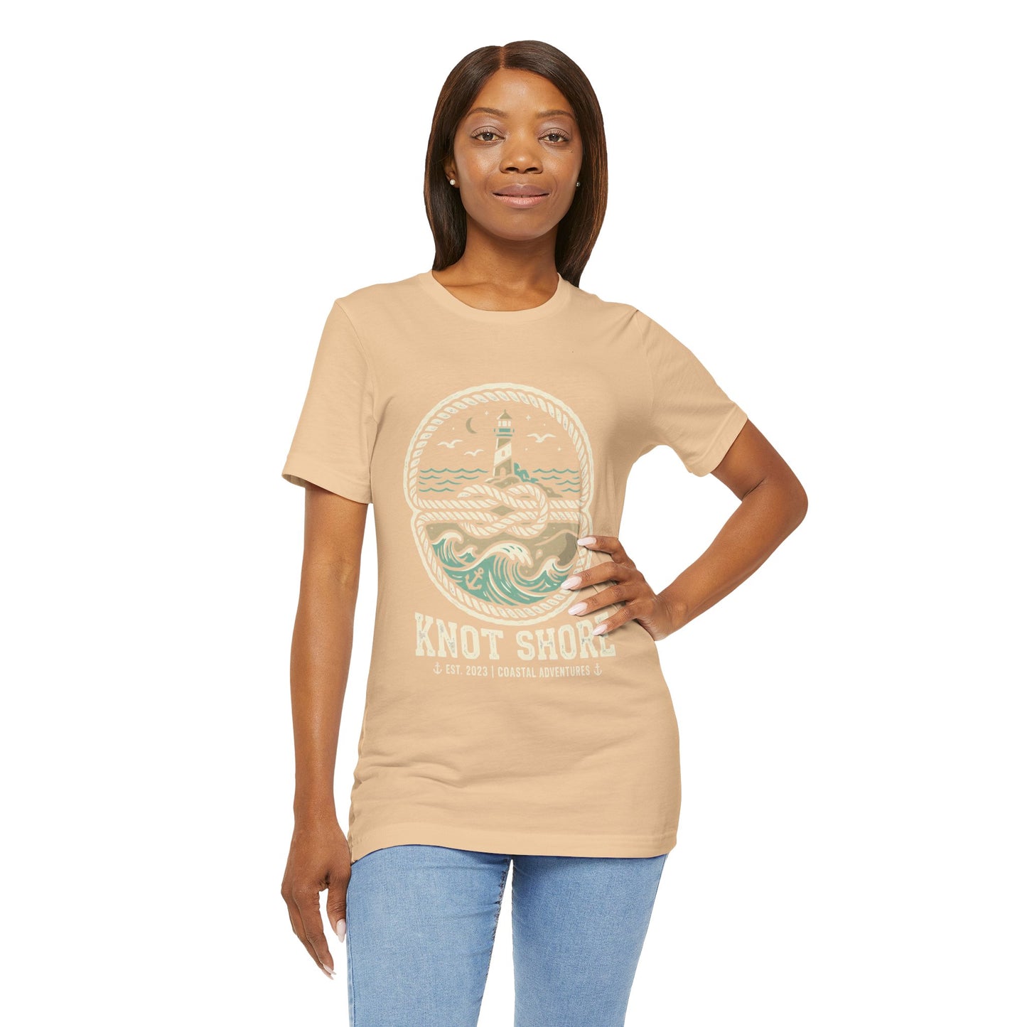 Knot Shore lighthouse rope waves T-Shirt | Coastal graphic tee
