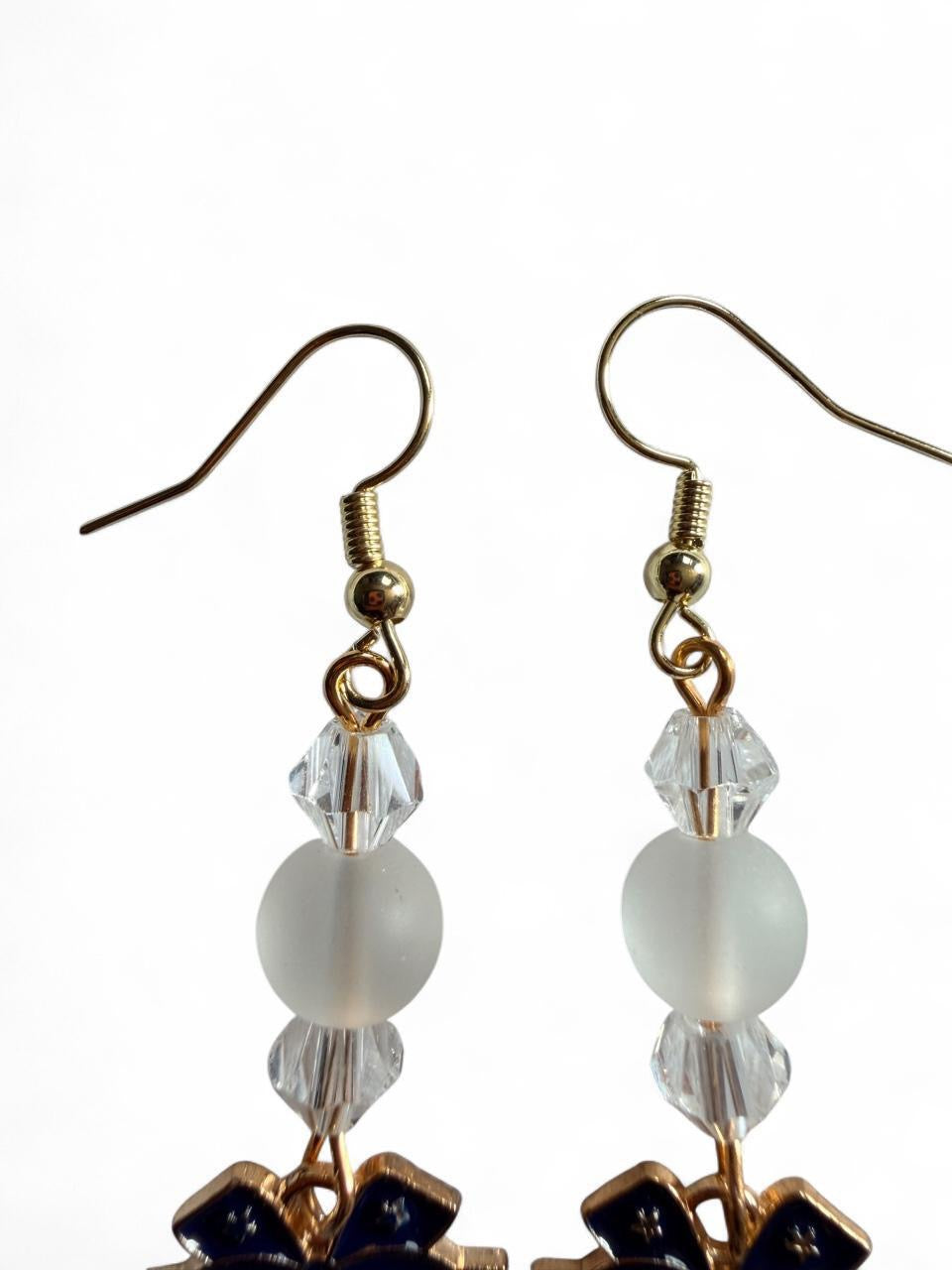 Handmade Patriotic American Flag Present Dangle Earrings | Holiday Gift Box Stacked Crystal Drops