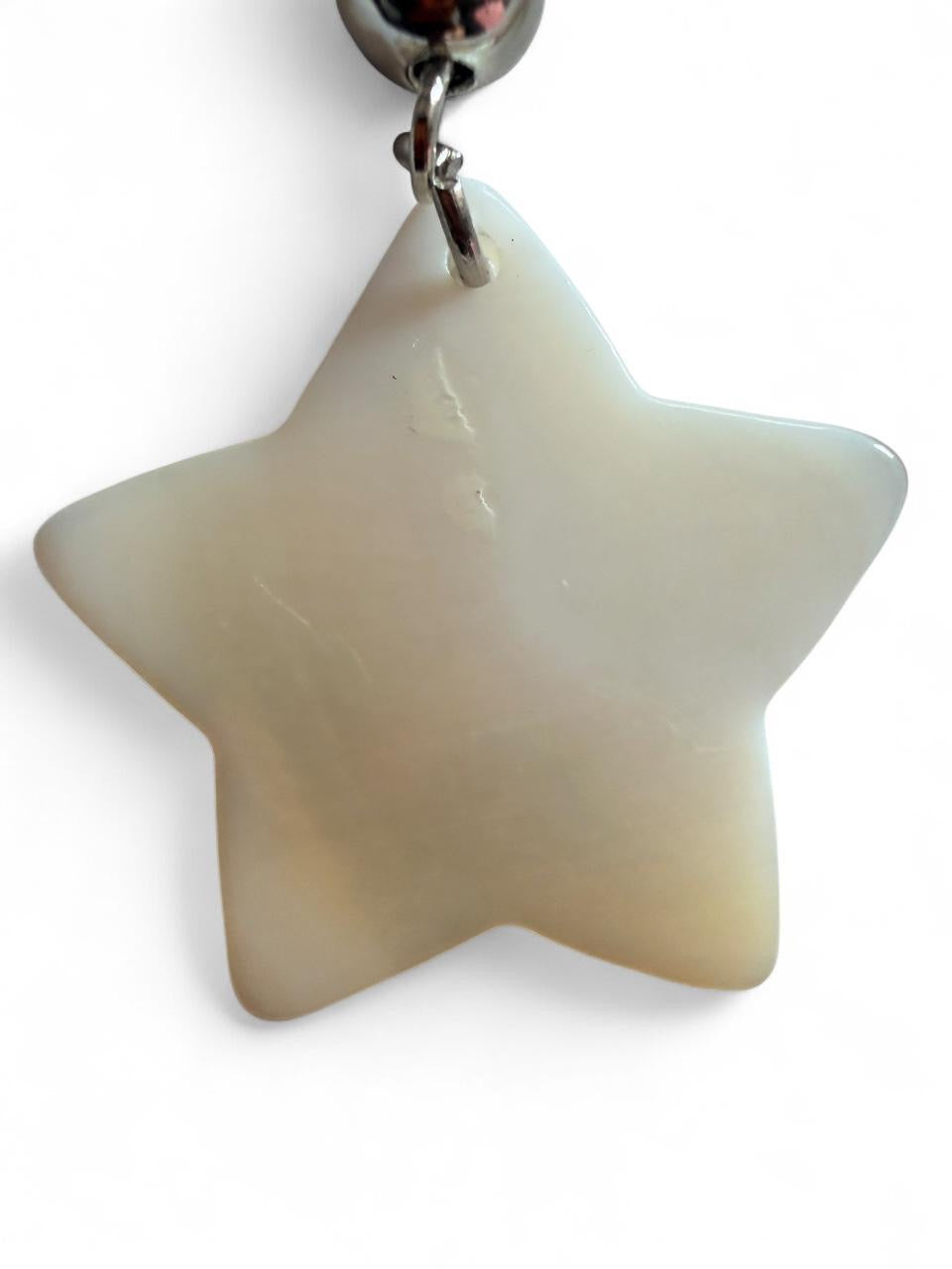 Handcrafted Mother of Pearl Style Star & Gunmetal Beaded Dangle Earrings