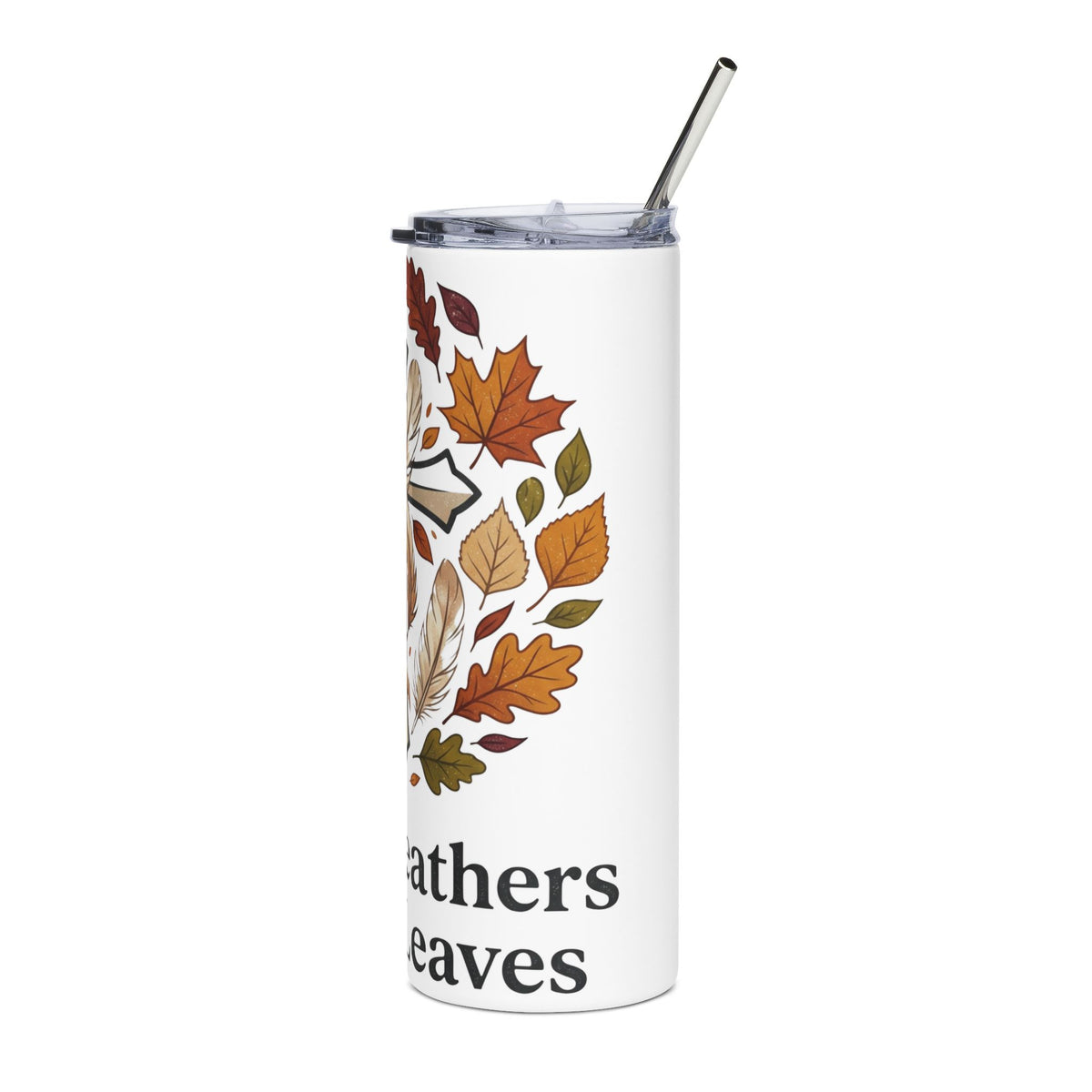 Faith Cross Tumbler — Autumn Leaves & Feathers 20oz Stainless Steel Travel Cup