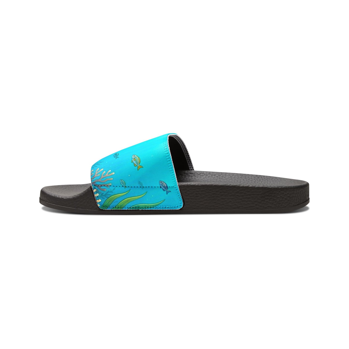 Women's Removable-Strap Slide Sandals — Aqua Gradient with Gold Leaf Accent