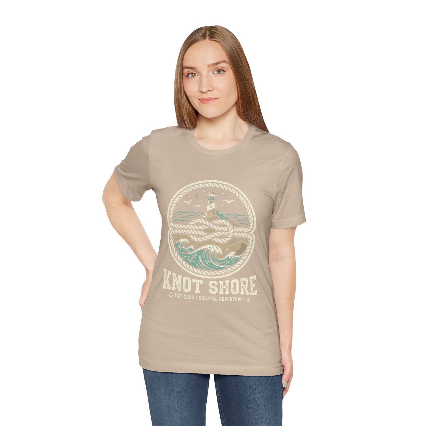 Knot Shore lighthouse rope waves T-Shirt | Coastal graphic tee