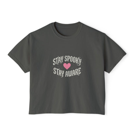 Stay Spooky Stay Aware Women's Boxy Tee — Cute Halloween Awareness Graphic Shirt