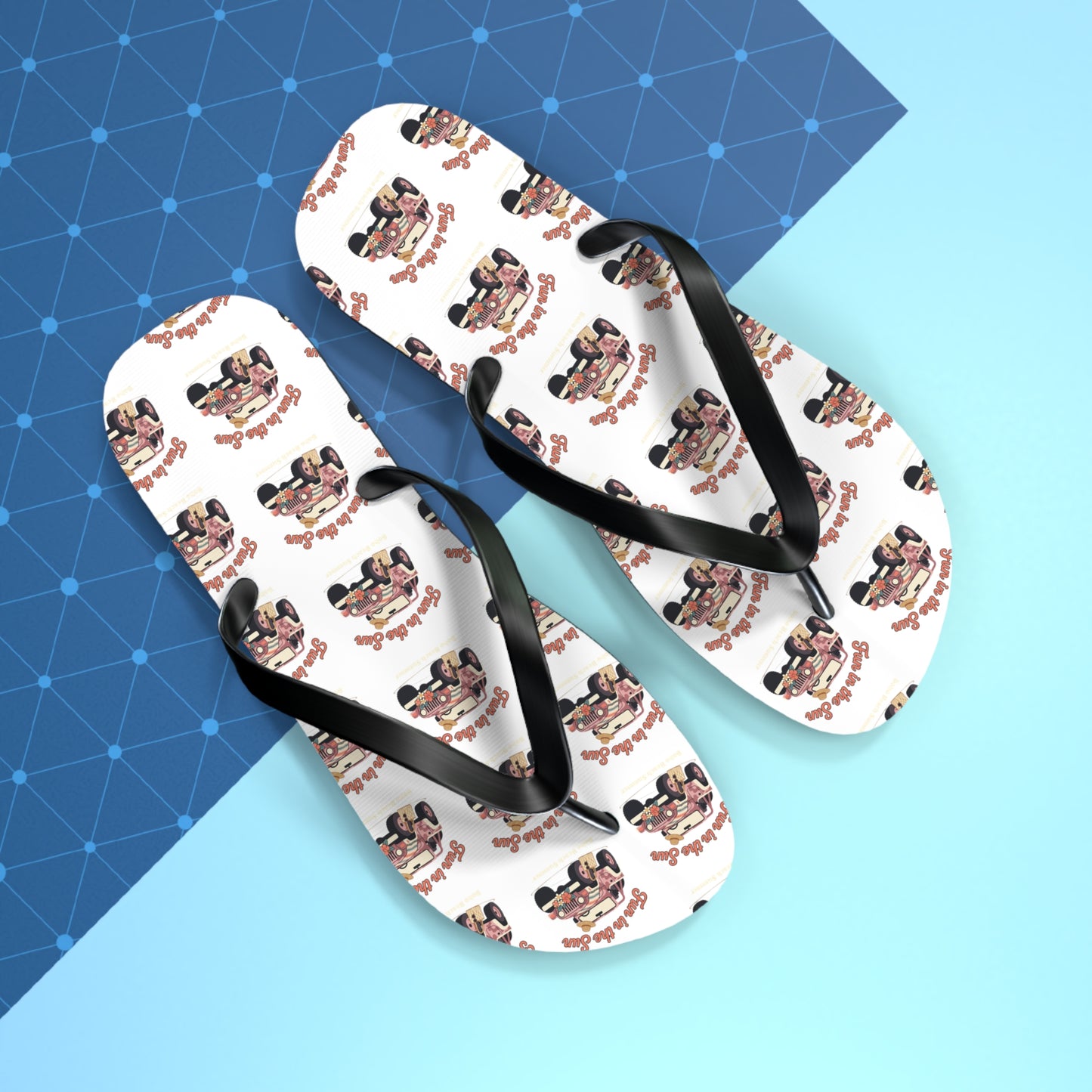 Retro Surf Wagon Flip Flops — "Good Vibes Only" Beach Sandals