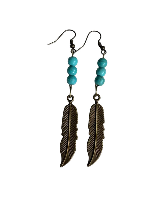 Harvest SOULS Triple Turquoise Feather Dangle Earrings