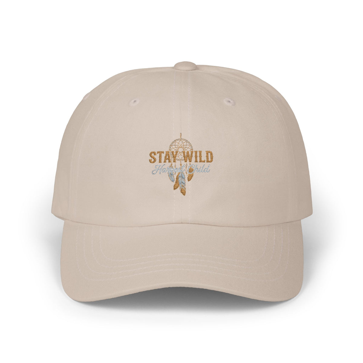 Stay Wild Embroidered Dad Cap - Beige Cross Floral Baseball Hat
