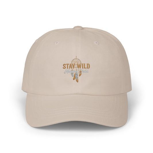 Stay Wild Embroidered Dad Cap - Beige Cross Floral Baseball Hat
