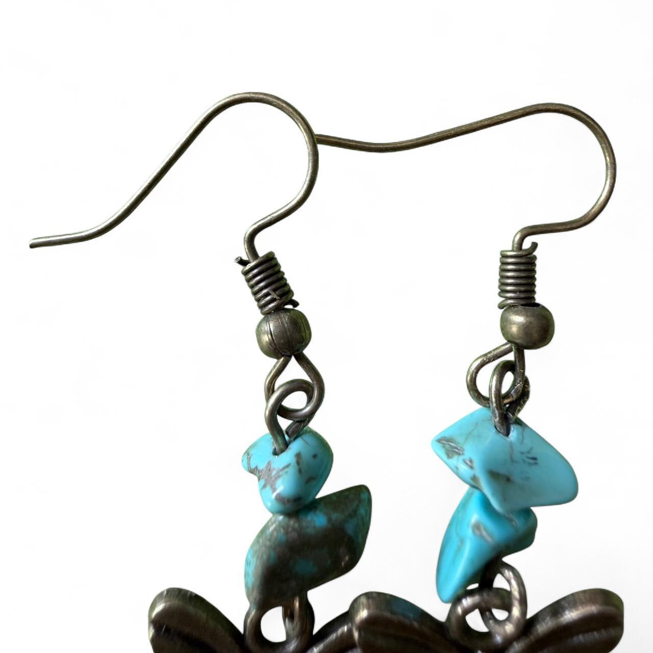 Handmade Turquoise Chip Butterfly Dangle Earrings | Boho Nature Inspired
