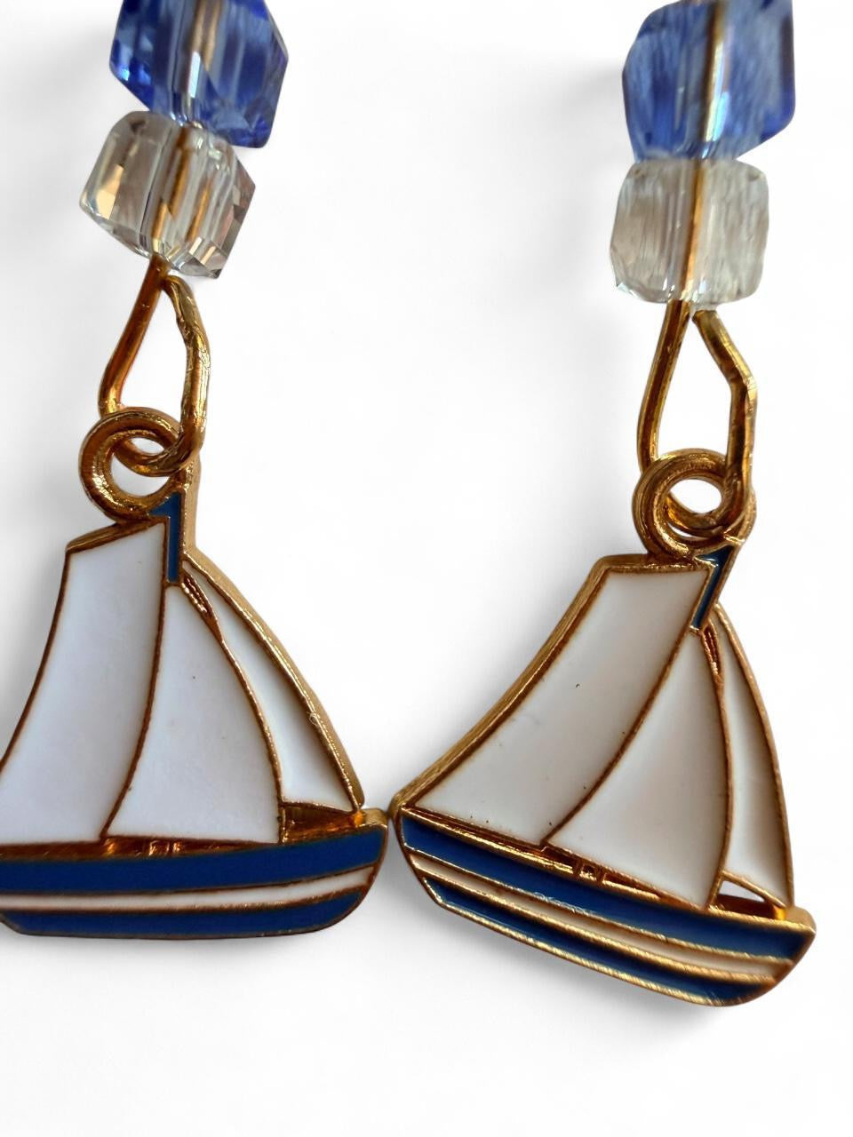End of Summer Americana Sailboat Earrings - White and Blue Nautical Dangle