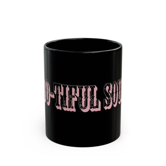 Beautiful Souls Black Coffee Mug – Pink Retro Heart Typography (11oz, 15oz)