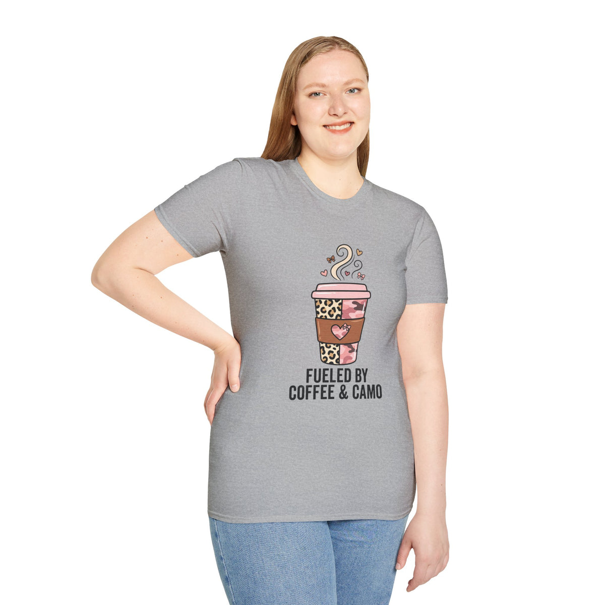 Fueled by Coffee & Camo T-Shirt — Cute Leopard Travel Coffee Cup Tee